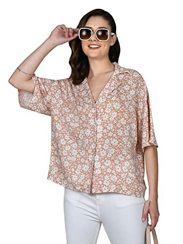 zink london women's peach printed shirt shirt