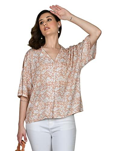 zink london women's peach printed shirt