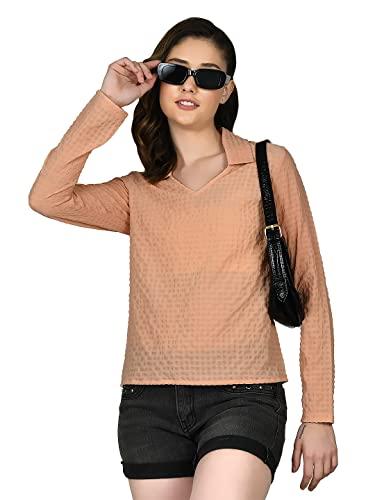 zink london women's peach self design straight top