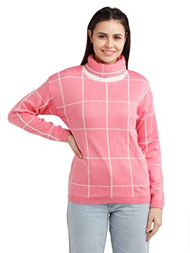 zink london women's pink checkered regular sweater