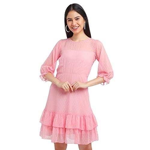 zink london women's pink self design ruffles short dress