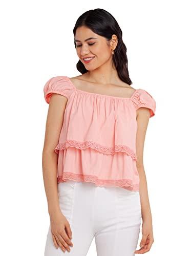 zink london women's pink solid flared top