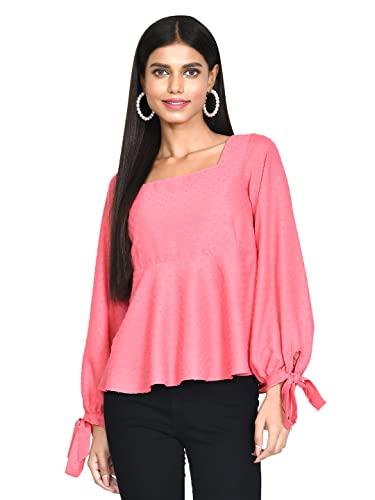 zink london women's pink solid peplum top