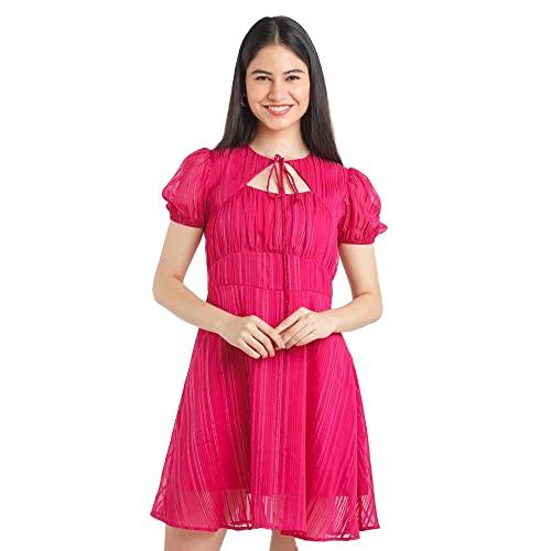 zink london women's pink solid tie-up short dress