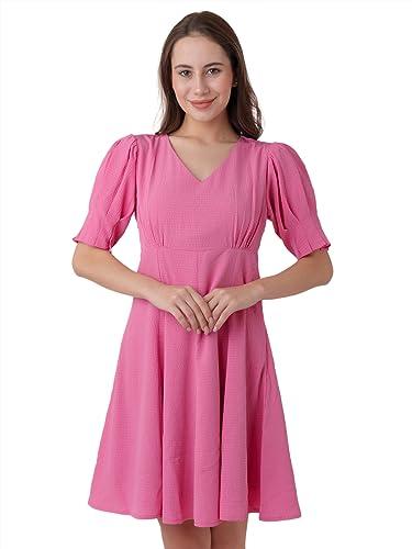 zink london women's pink textured a-line short dress