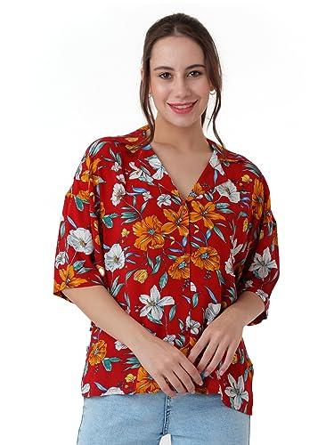 zink london women's red printed shirt shirt