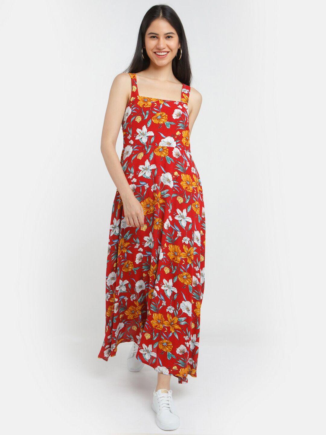 zink london women's red printed strappy maxi dress