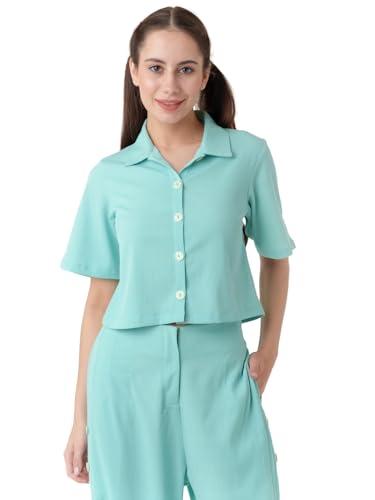 zink london women's turquoise solid regular shirt