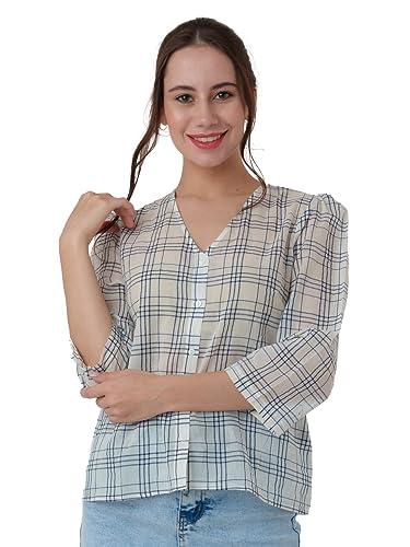 zink london women's white checked shirt top