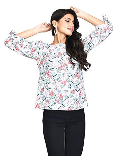 zink london women's white floral print straight top