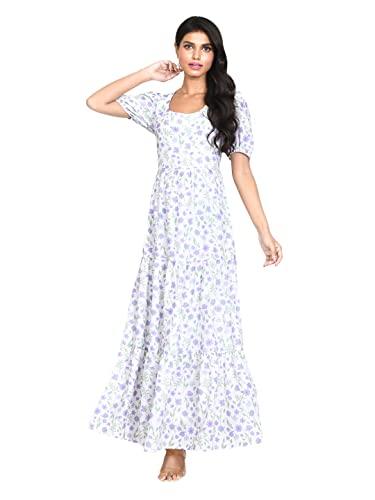 zink london women's white floral print tiered maxi dress