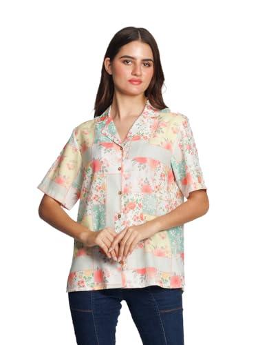 zink london women's white floral printed regular shirt