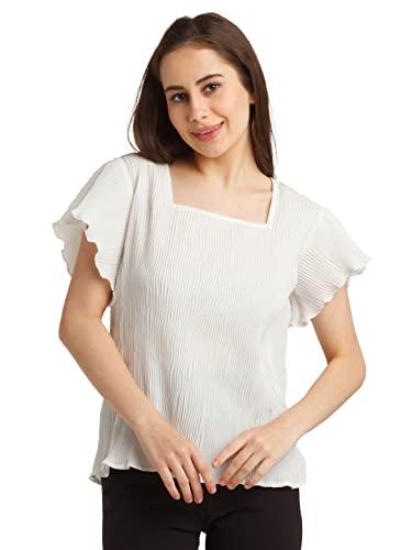 zink london women's white solid flared sleeve top