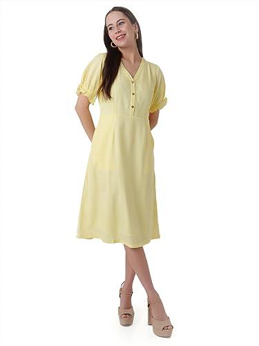 zink london women's yellow solid a-line midi dress