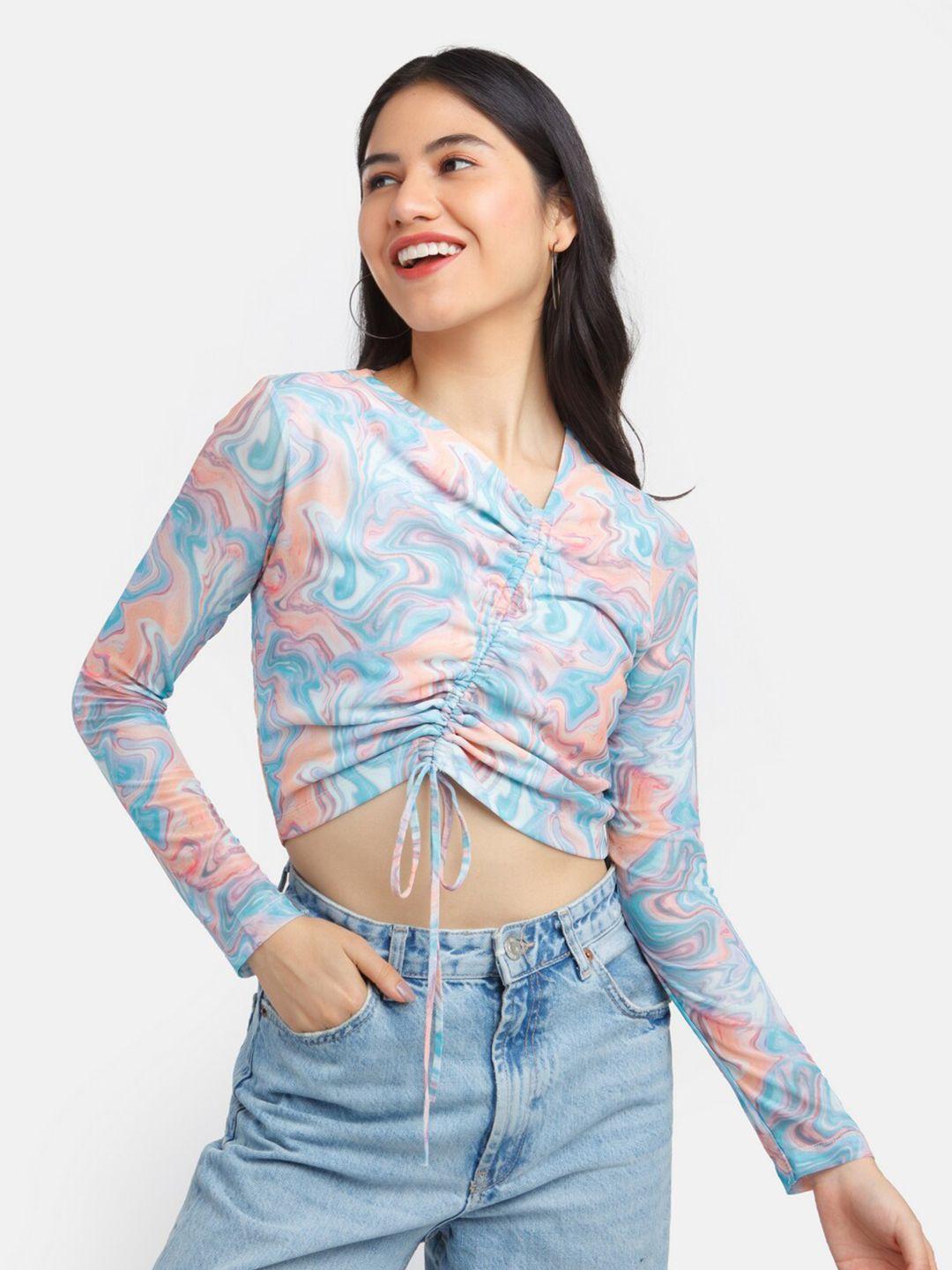 zink london women  blue print crop top