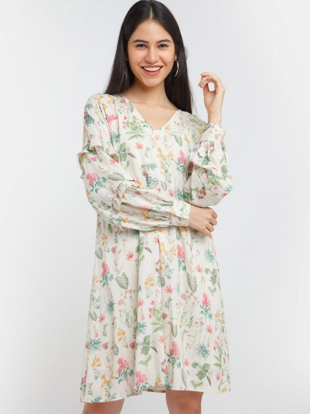 zink london women  off white & pink floral a-line dress