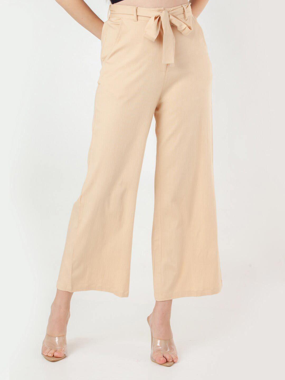 zink london women beige high-rise trousers