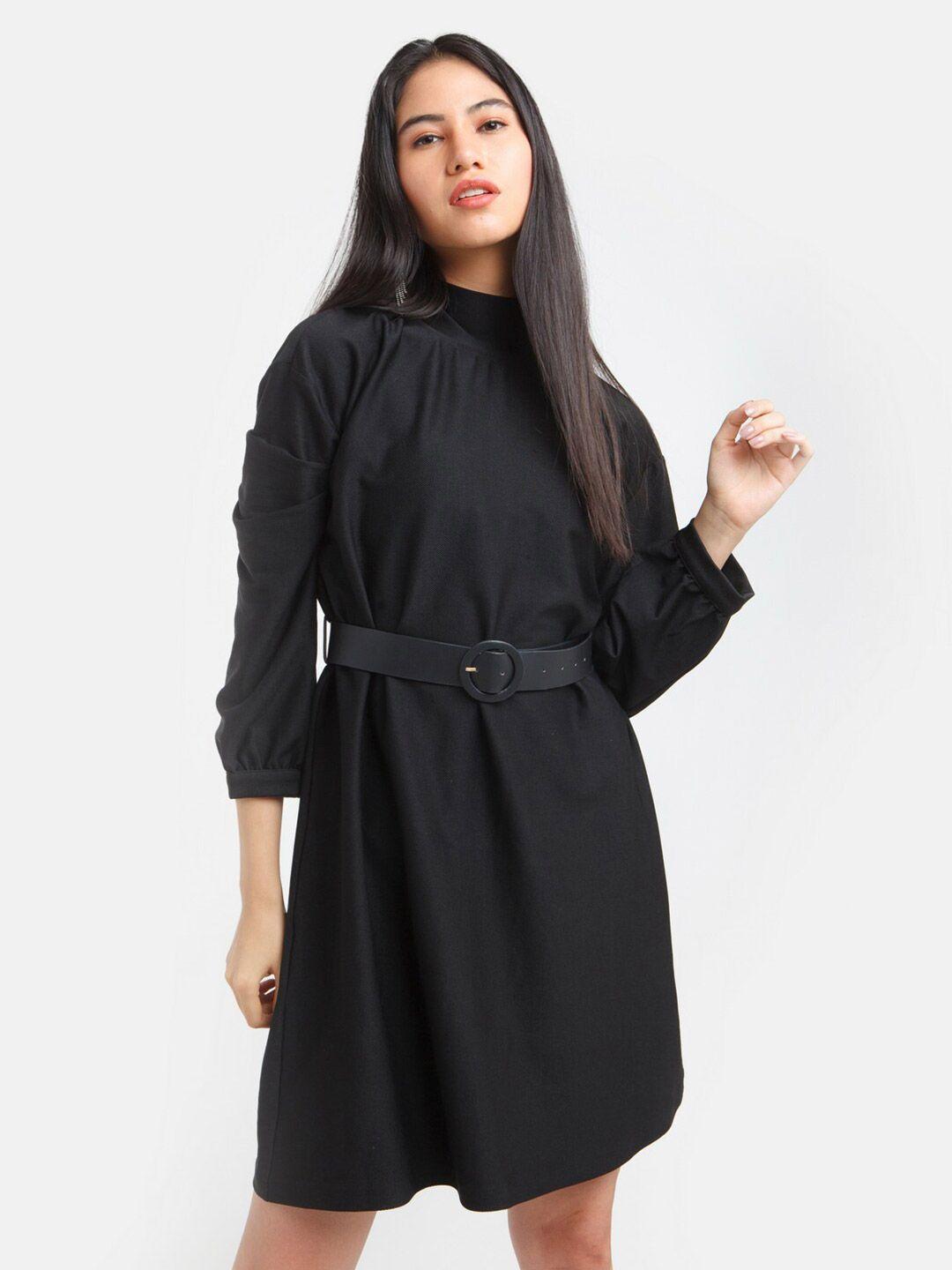 zink london women black solid a-line dress