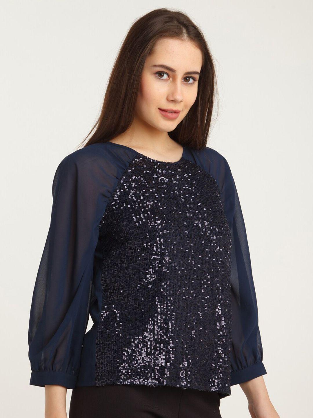 zink london women blue sequined top