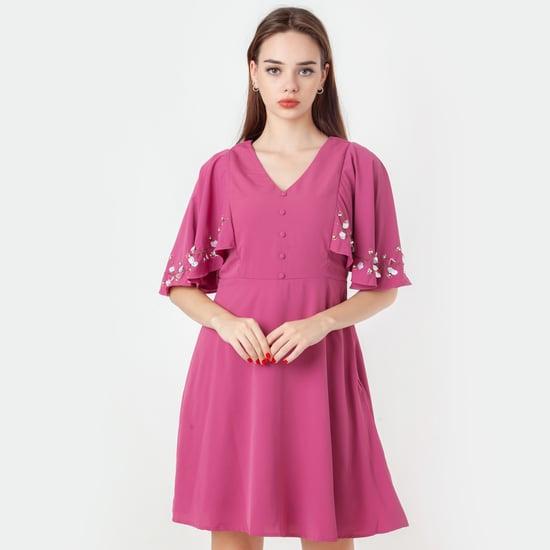 zink london women embellished sleeve a-line dress