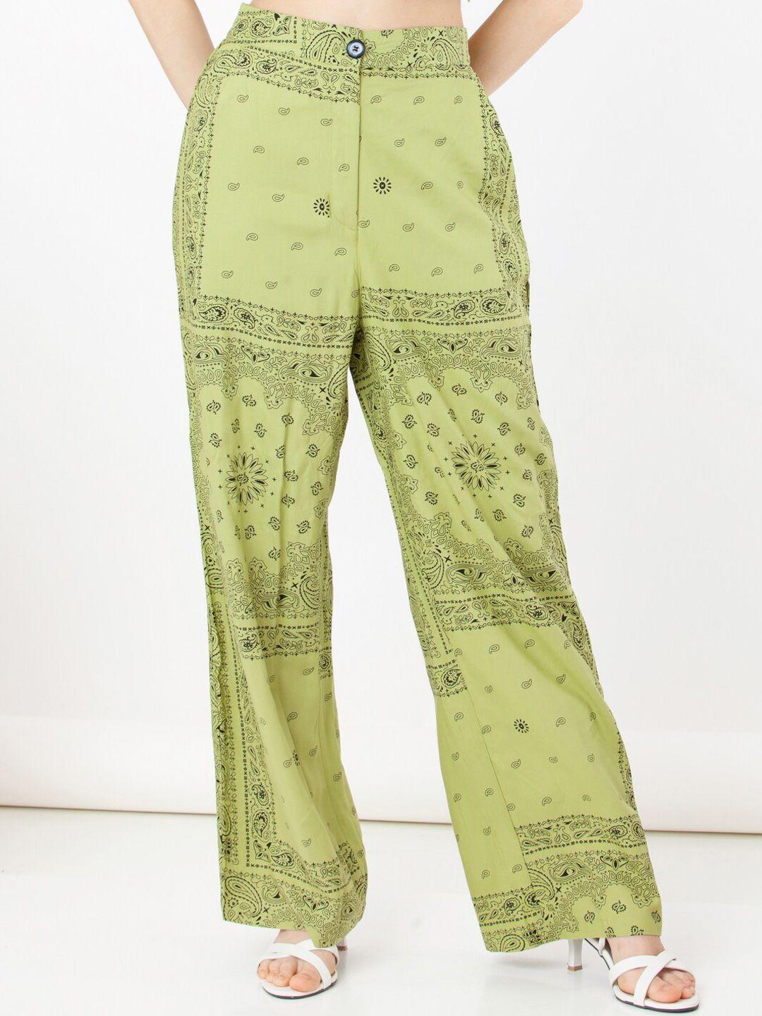 zink london women ethnic motifs printed high-rise parallel trousers