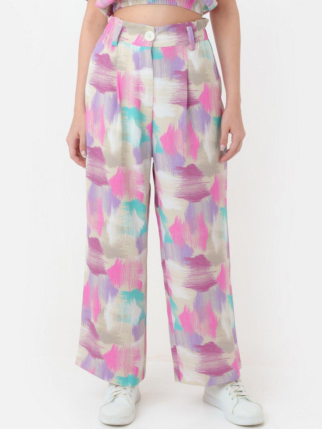 zink london women floral printed high-rise pleated trousers