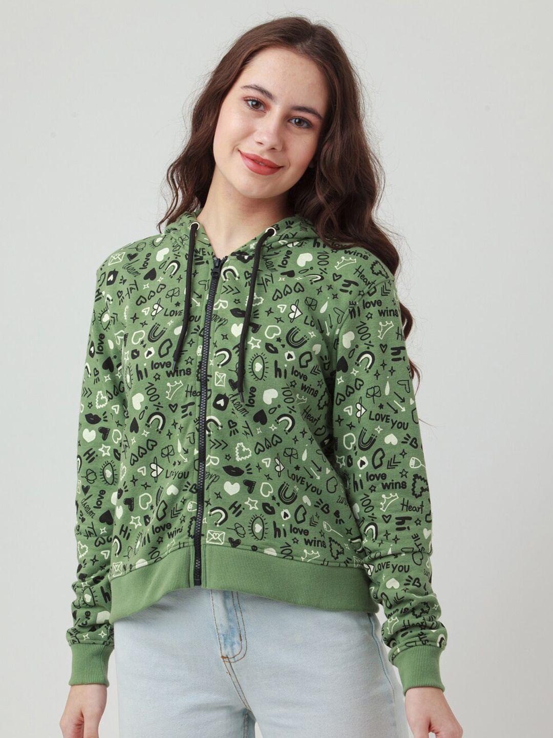 zink london women green printed sweatshirt