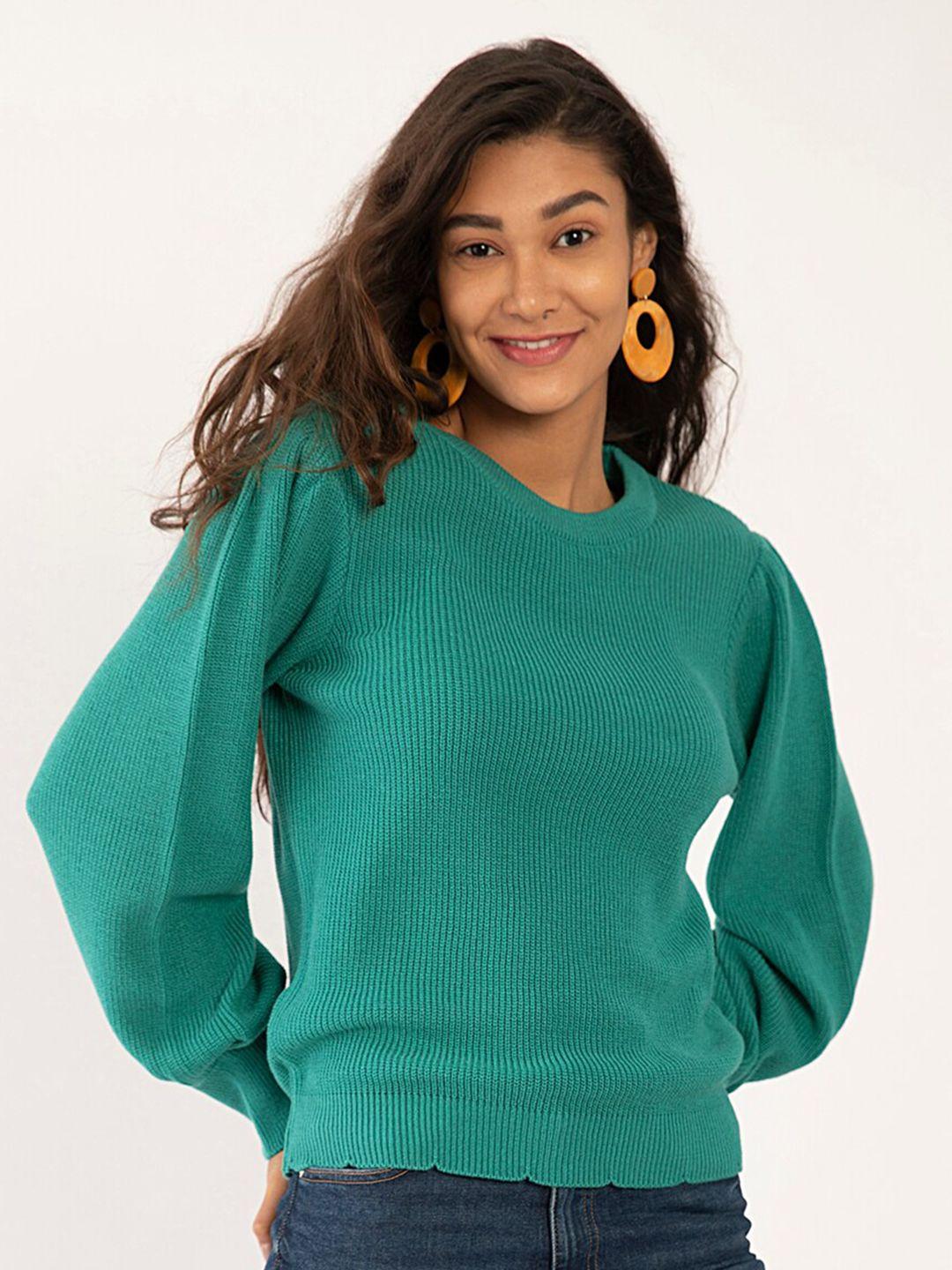 zink london women green ribbed acrylic pullover