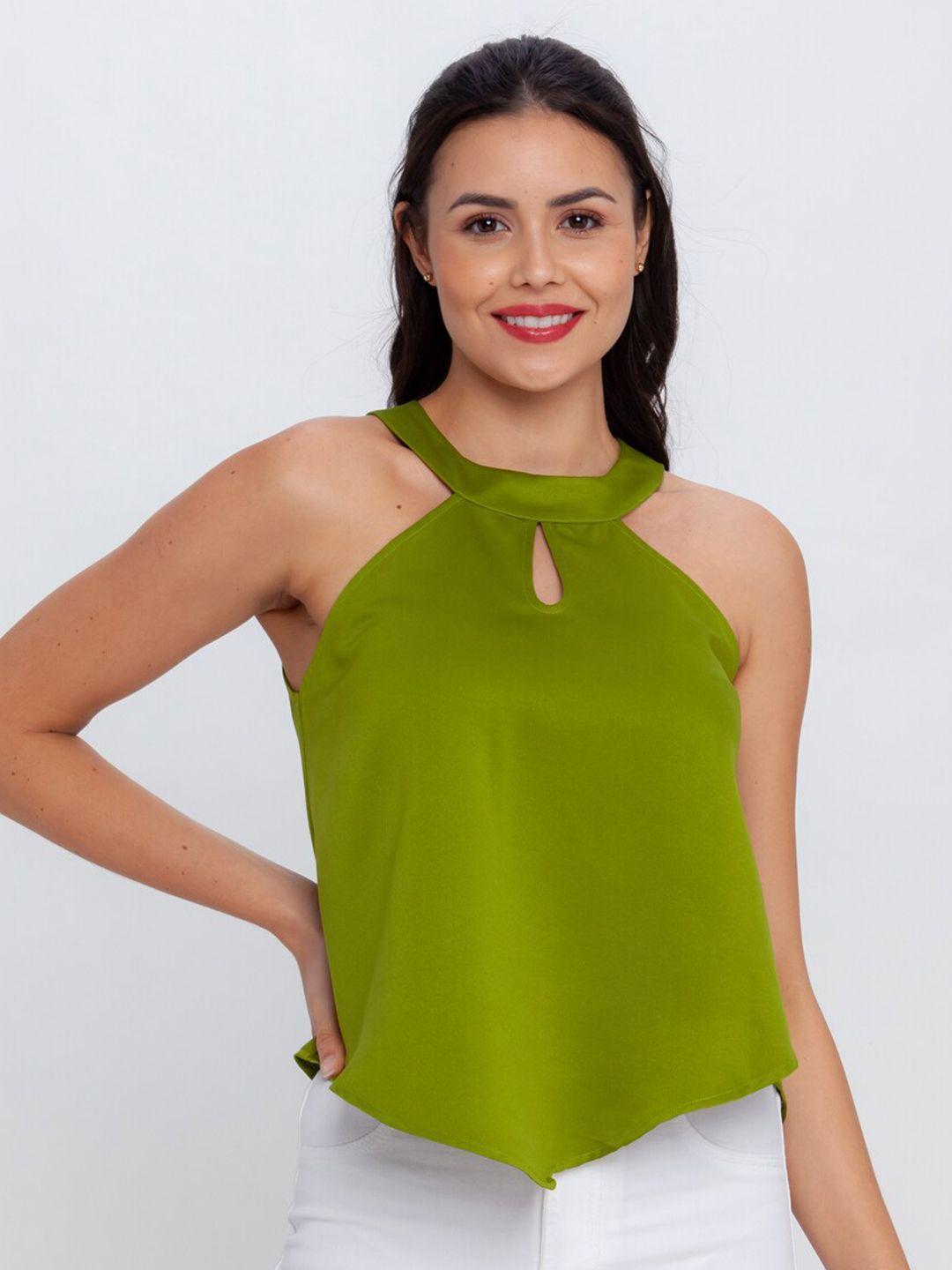 zink london women green solid halter neck top