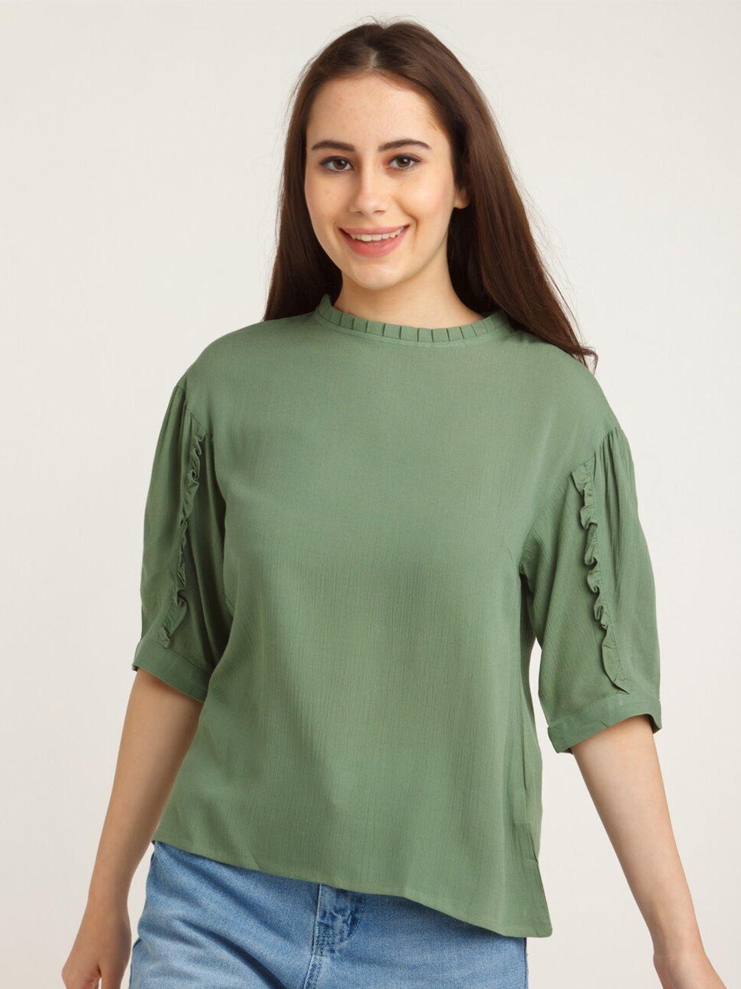 zink london women green solid puff sleeves top