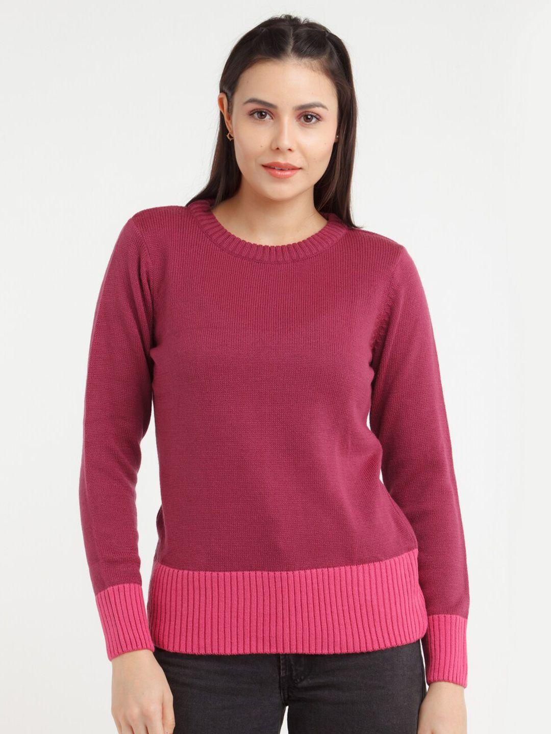 zink london women magenta acrylic pullover sweater