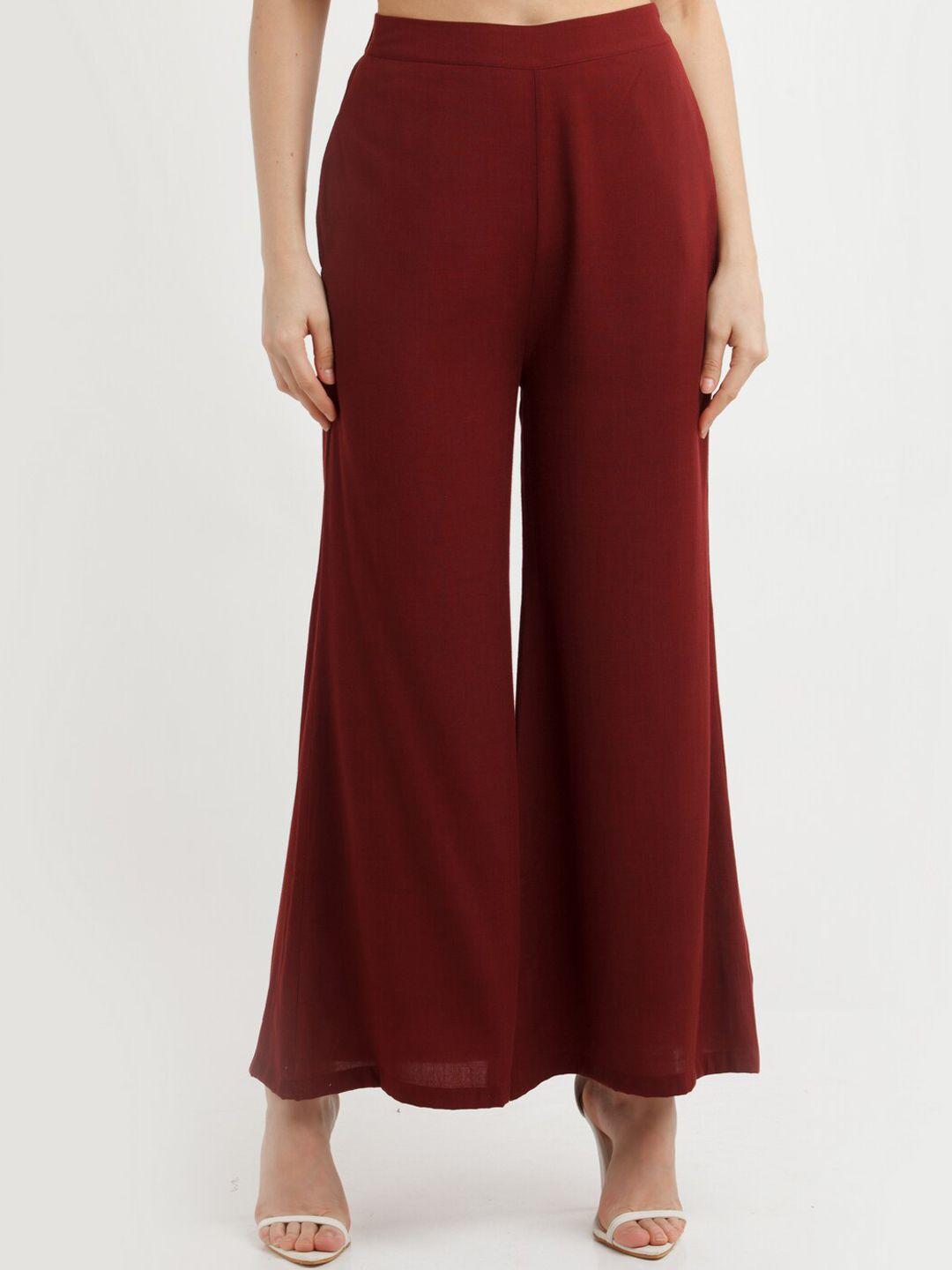 zink london women maroon high-rise bootcut trouser