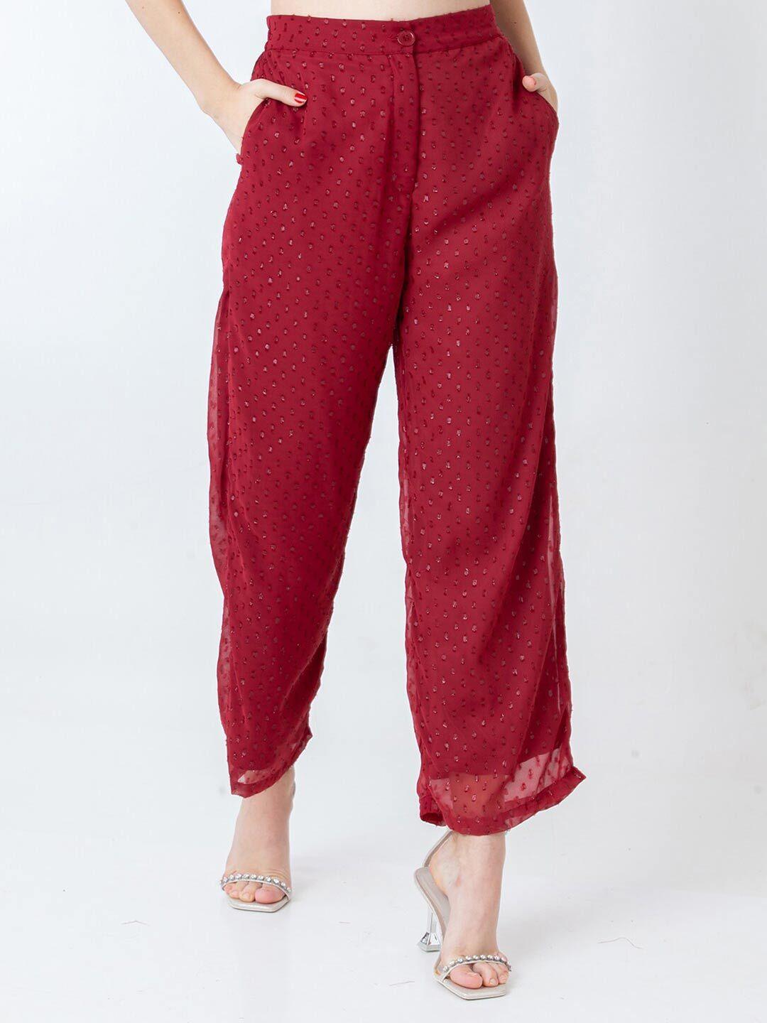 zink london women maroon high-rise trousers