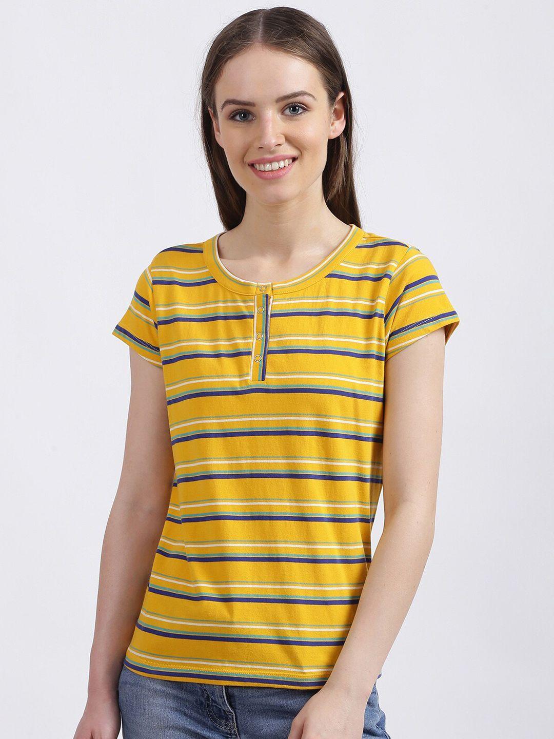 zink london women multicoloured striped round neck pure cotton t-shirt