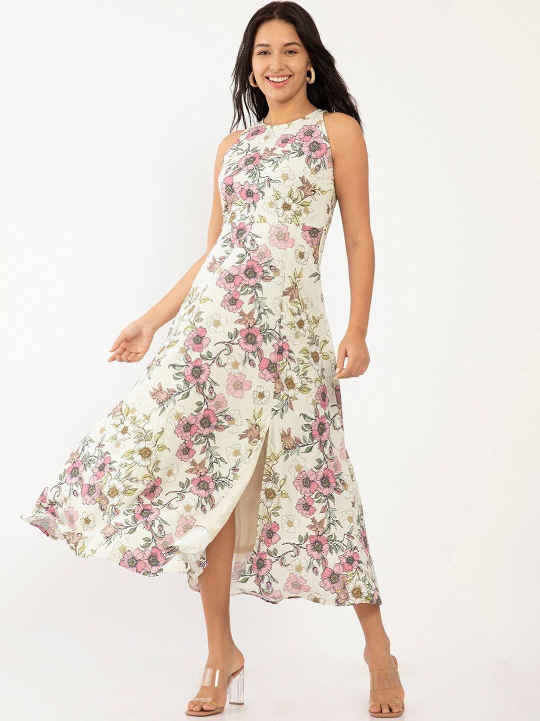 zink london women off white floral fit & flare maxi dress