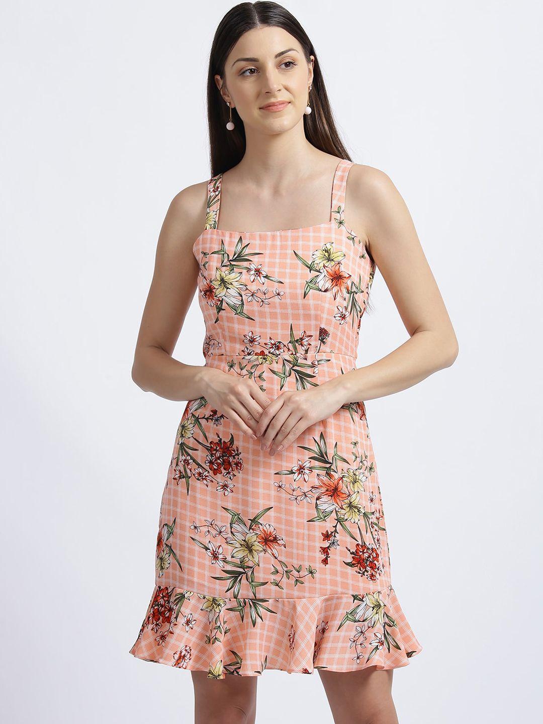 zink london women peach-coloured floral printed peplum dress