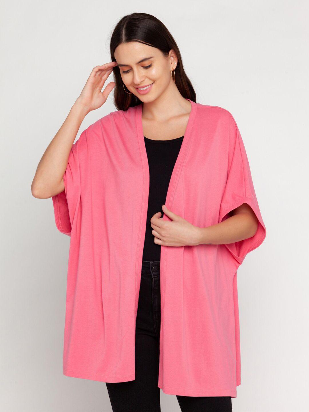 zink london women pink solid cotton open front shrug