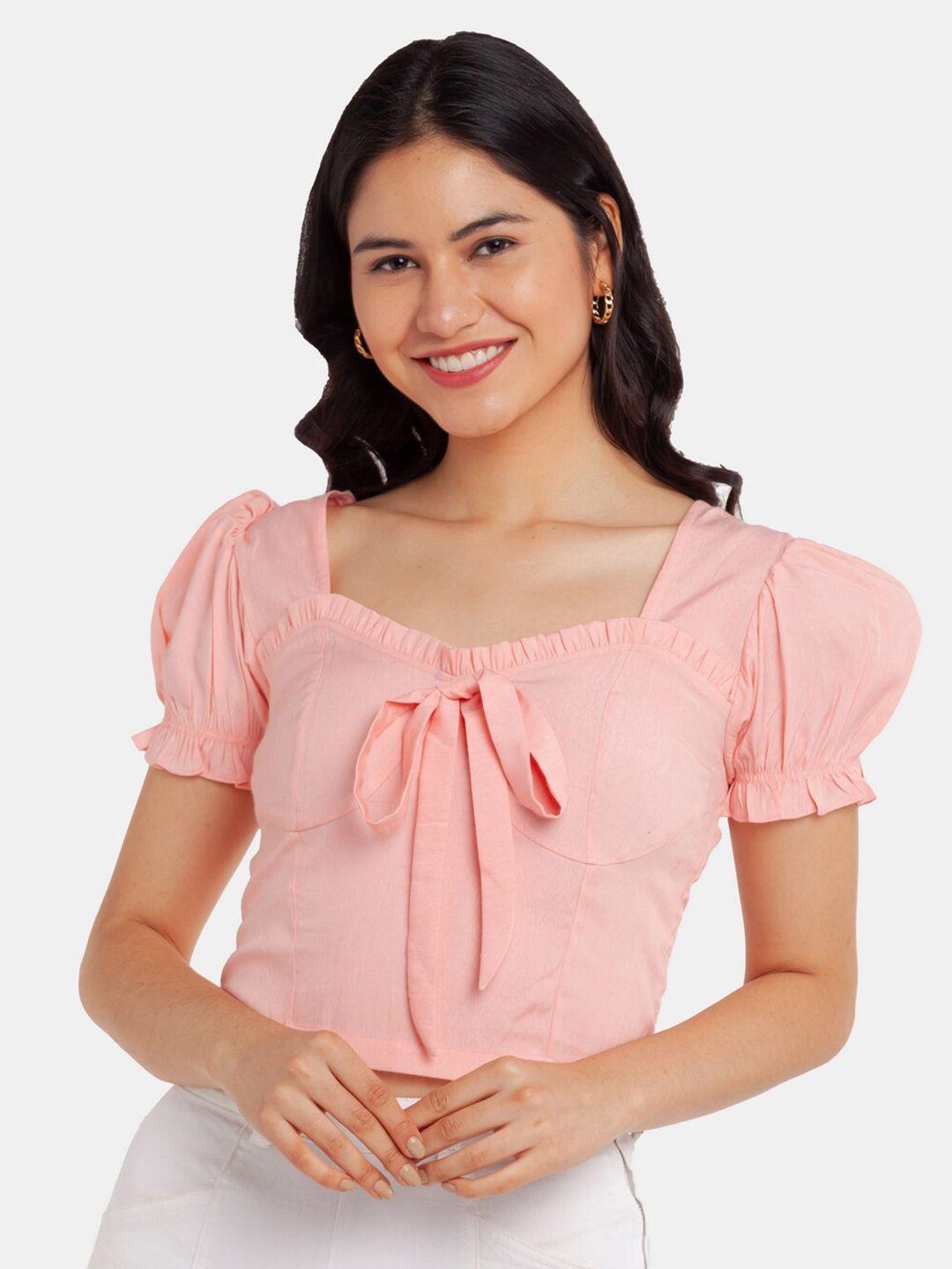 zink london women pink solid crop top