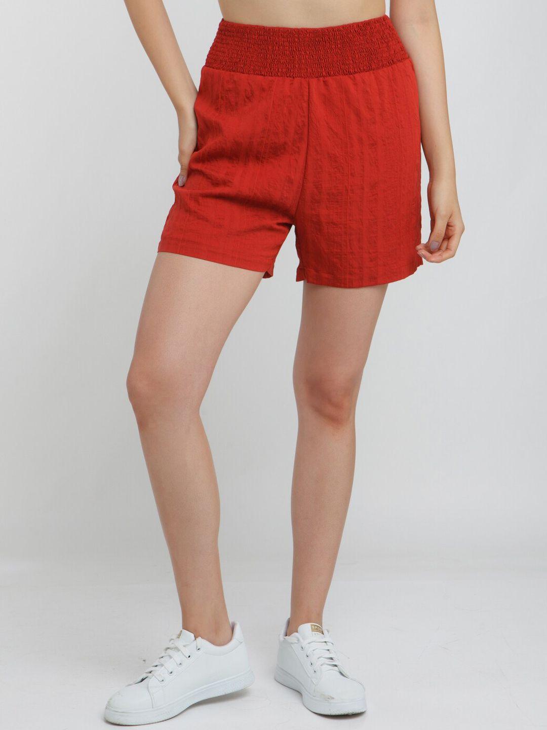 zink london women red slim fit high-rise shorts