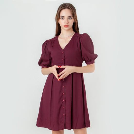 zink london women solid puffed sleeve dress