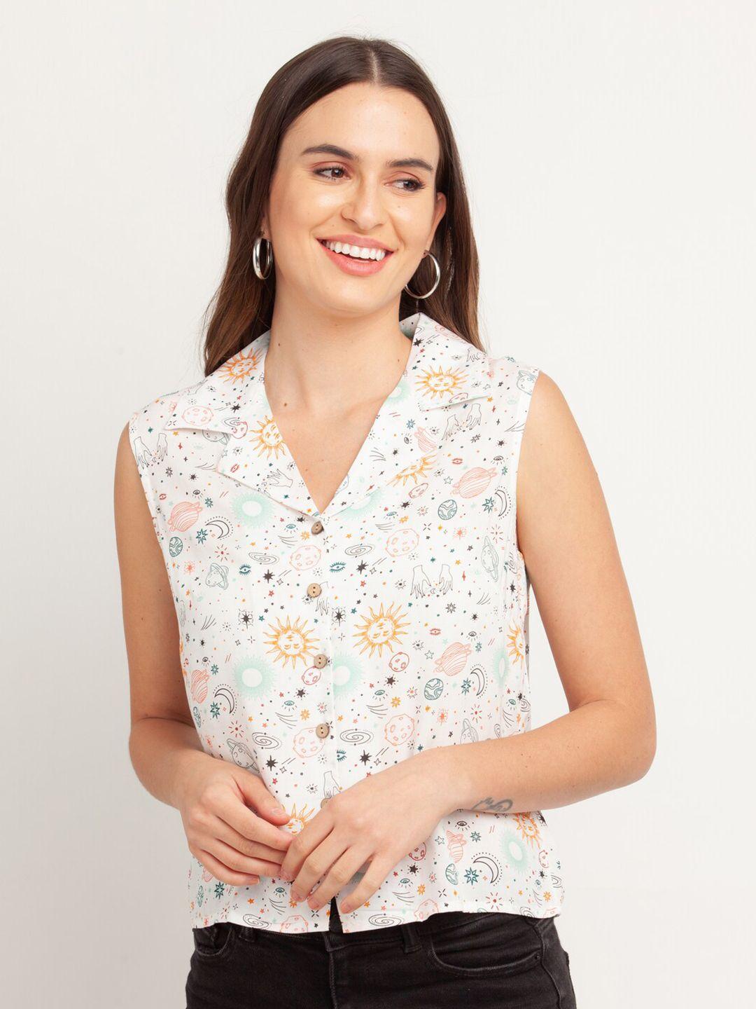 zink london women white floral printed casual shirt