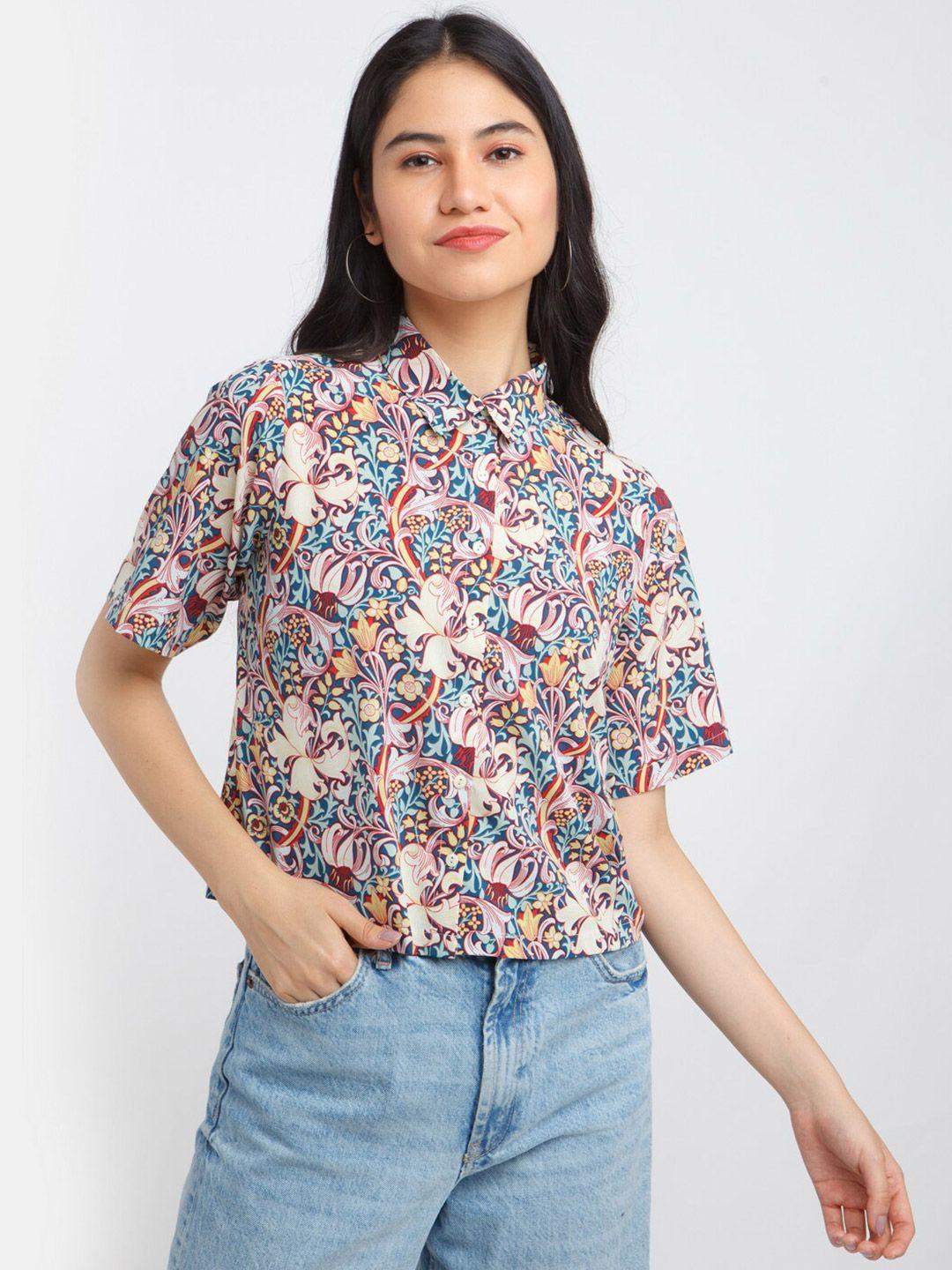 zink london women white floral printed casual shirt