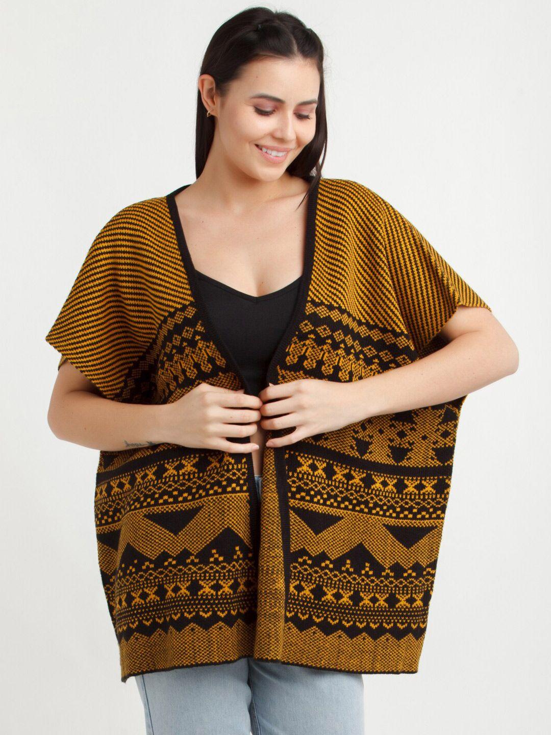 zink london women yellow & black printed shrug