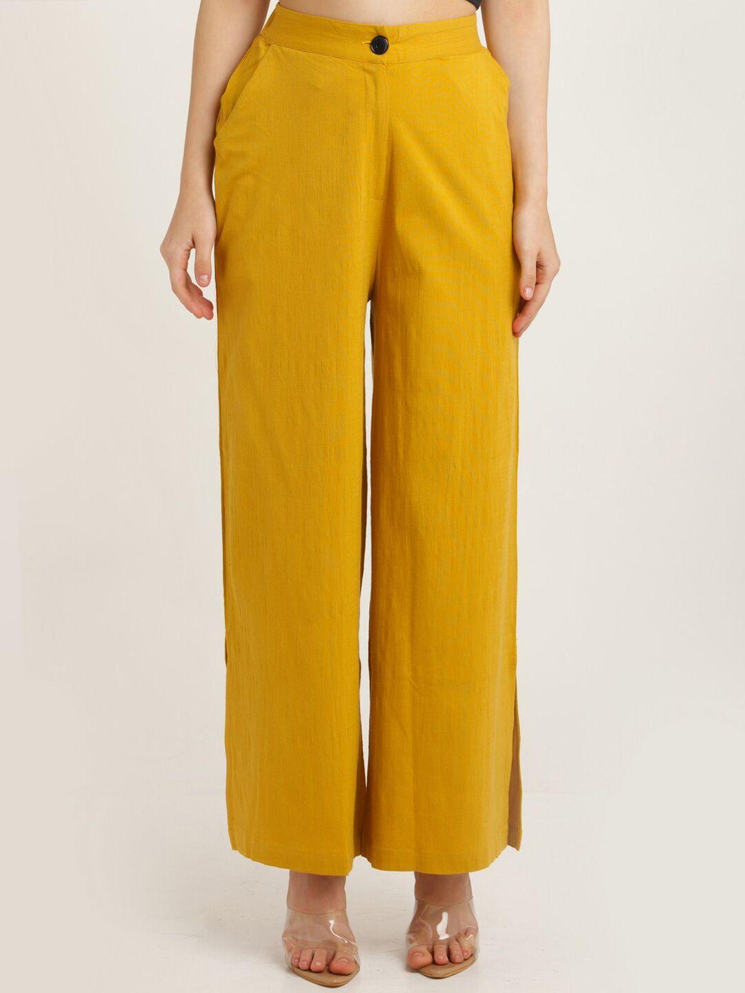 zink london women yellow loose fit high-rise trousers