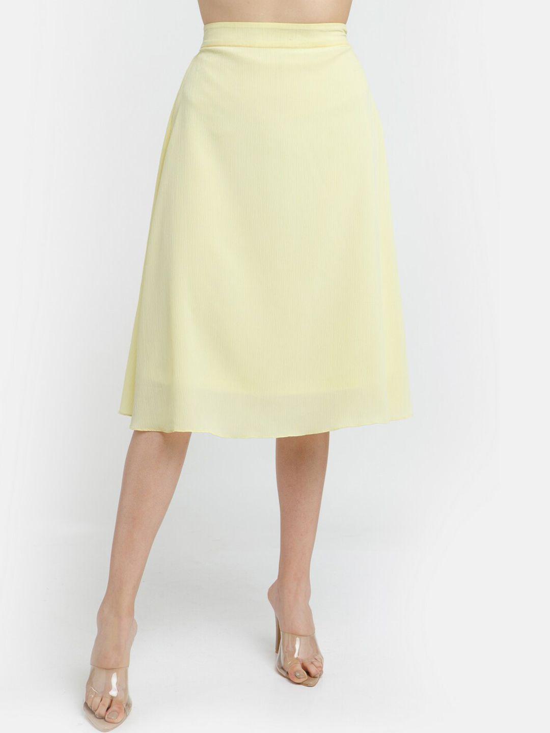 zink london women yellow solid knee length skirts