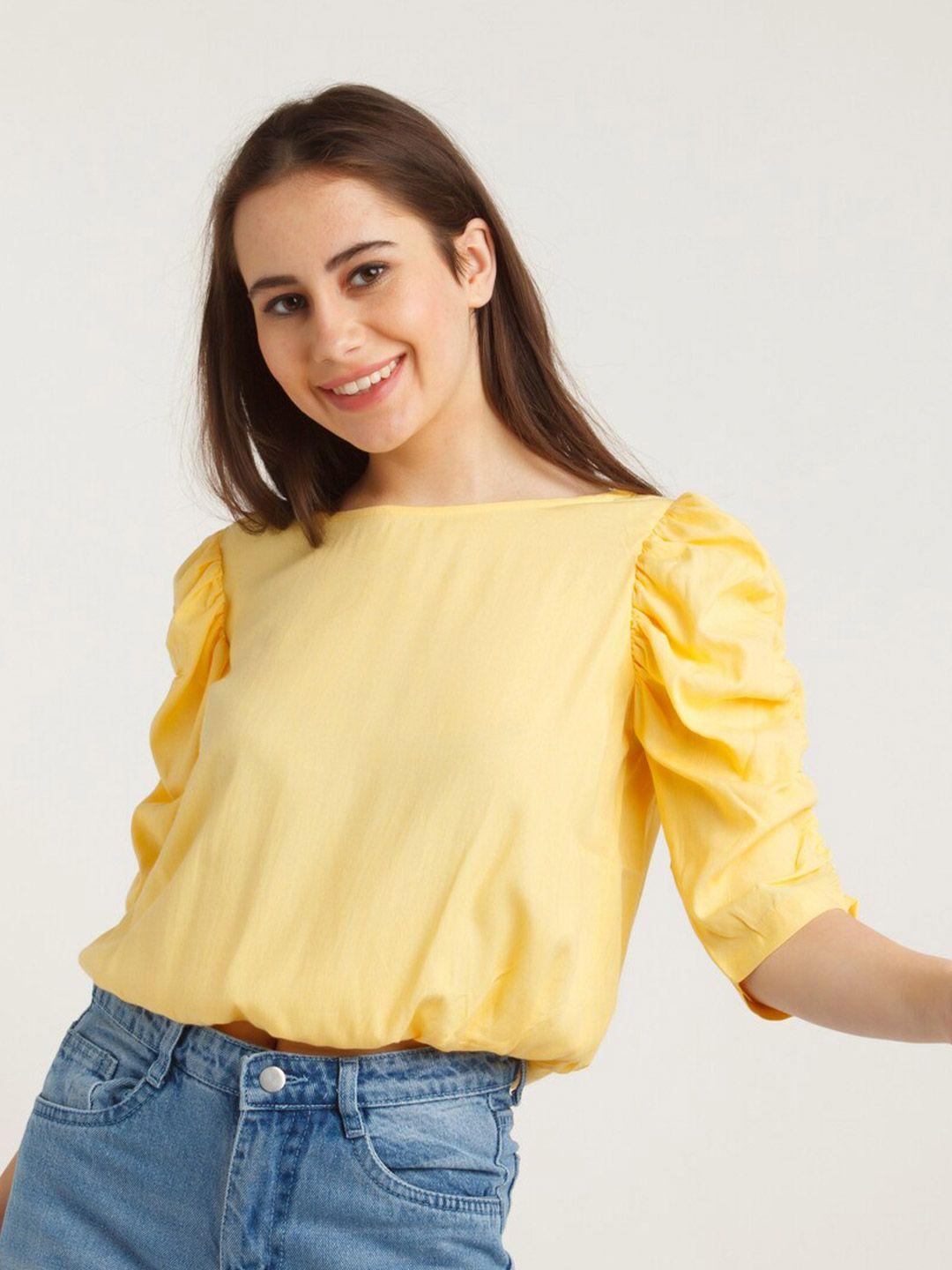 zink london women yellow solid puff sleeves top