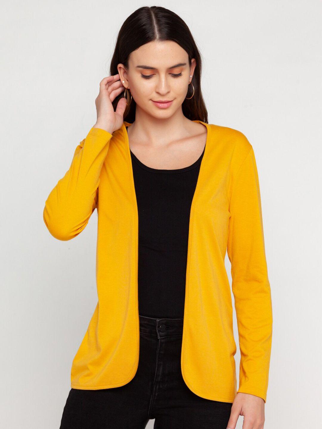 zink london women yellow solid pure cotton open front shrug