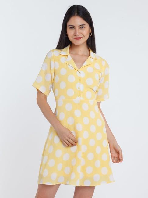 zink london yellow & white polka dot a-line dress