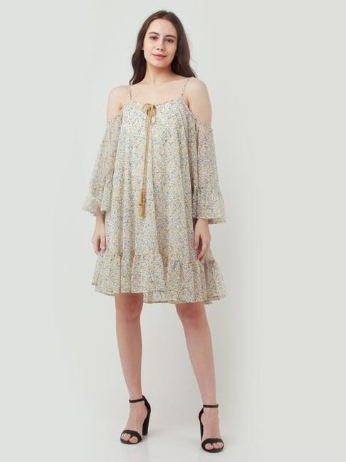 zink london yellow floral print a line dress