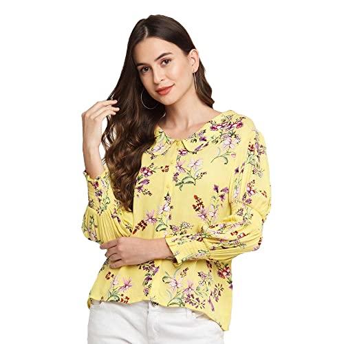 zink london yellow floral print women's regular shirt